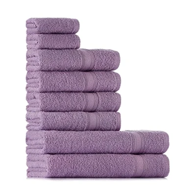 Afbeelding van Tuiste Handdoekenset lila violet % 100 katoen handdoek set 8 delig 2x badhanddoeken (70x140), 4x handdoeken (50x90), gastendoekjes (30x50) zacht en absorberend kleur: lavendel