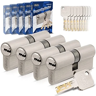 Afbeelding van GERCAR Pro gelijksluitend 4x cilinderslot 40/40 set 4 profielcilinders incl. 20 sleutels 80 mm deurslot cilinders lengte: 80mm, A:40 B:40 messing mat massief