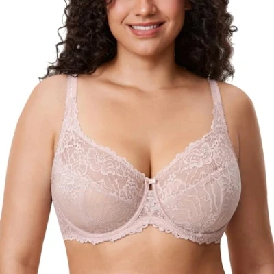 Afbeelding van DELIMIRA Minimizer BH Grote maten zonder padding Volledige cups met kant Roos Gerookt 90E