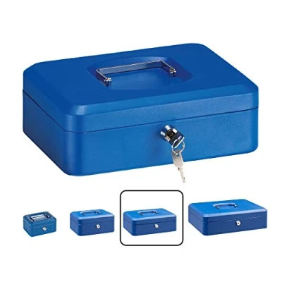 Afbeelding van ARREGUI Elegant C9235 Stalen Geldkistje Geldkist 25 cm Breed Afsluitbaar Geldkluisje met Legbord Sleutel en Inzet voor Munten Kassa Blauw
