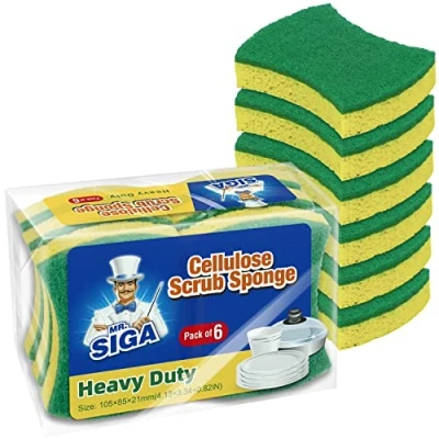 Afbeelding van MR.SIGA Schrobsponzen van cellulose, dubbelzijdige afwasspons voor keuken, 12 stuks