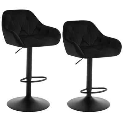 Afbeelding van WOLTU barkruk, 2 delige set, barstoel, in hoogte verstelbaar, draaibaar, draaistoel met fluwelen bekleding, kruk armleuningen, voetensteun, voor bar, toonbank, van metaal, zwart,