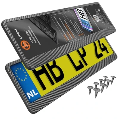 Afbeelding van kentekenplaathouder auto carbon look nummerplaathouder carbonlook voor auto&#039;s kentekenplaatversterker // Nieuwe 2024 2 stuks