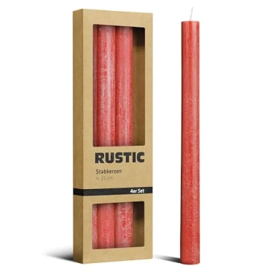 Afbeelding van Brandsseller Staafkaarsen rustieke set van 4 hoogte 25 cm Ø 2 woonkaarsen huishoudelijke kaarsen tafelkaarsen kerstkaarsen rood