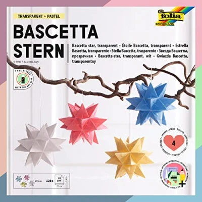 Afbeelding van folia 898/0707 knutselset Bascetta ster, van transparant papier voor 4 sterren, 7,5 x cm, 32 vellen, kant en klare grootte de papieren sterren ca. 10 met handleiding, tijdloze