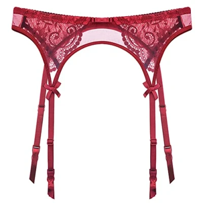 Afbeelding van HNYBD Vrouwen Jarretel Riemen Kant Kousenband Riem Kousen Retro Lingerie Set Voor Holdup Kousen, Rood, M