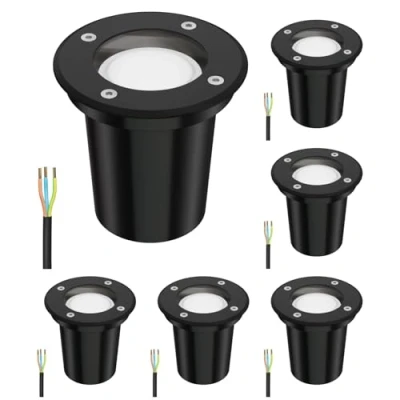 Afbeelding van ledscom.de 6 st. bodeminbouwlamp BOLI voor buiten, IP67, zwart, rond, 108mm Ø incl. LED lamp 630lm warm wit