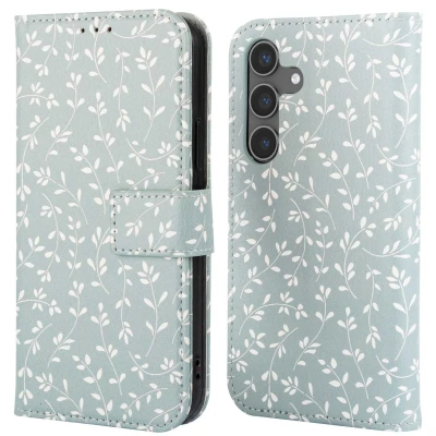 Afbeelding van Samsung Galaxy S24 Hoesje Kunstleder imoshion Bookcase Smoke Green Flowers Telefoonhoesje