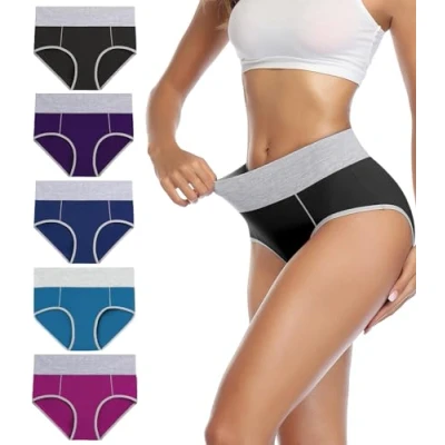 Afbeelding van wirarpa Ondergoed Vrouwen Hoge Taille Katoenen Knickers Dames Slipje Volledige Dekking Slips Onderbroek Plus Size Multipack, Veelkleurig 5 Pack 62, XL