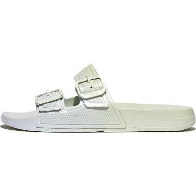 Afbeelding van Fitflop Iqushion Iridescent Twobar Buckle Slides Sagebrush Badslippers, Dames, Maat: 41, Kunststof