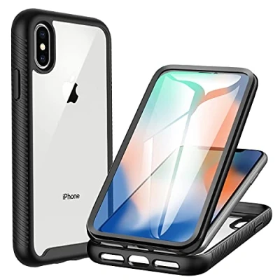 Afbeelding van CENHUFO beschermhoes voor iPhone X, XS, schokbestendig, met displaybeschermfolie, 360 graden telefoonhoes, dubbelzijdig, bumper, transparant, mobiele volledige