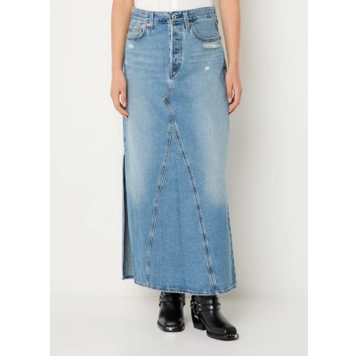 Afbeelding van Levi&#039;s dames Maxi spijkerrok met split in de kleur Indigo, maat: W28