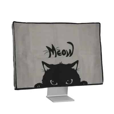 Afbeelding van kwmobile beschermhoes Monitor compatibel met 31 32&quot; hoes Computerscherm cover in grijs/zwart Kat Meow