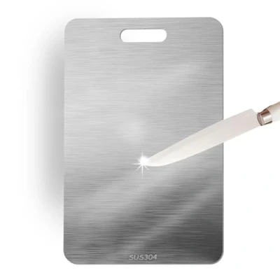 Afbeelding van titanium snijplank, snijplank van titanium, 304 roestvrij staal, dubbelzijdig voor vlees, brood, groenten, fruit snijden (23 cm x 34 cm)