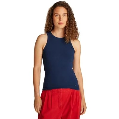 Afbeelding van TOMMY HILFIGER Dames SLIM 5X2 RIB TANK TOP NS WW0WW38635, Blauw, L, Blauw (Donker Nacht Marine), L