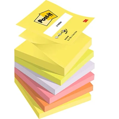 Afbeelding van Post it Z notes, 100 Vel, Ft 76 X Mm, Neonkleuren, Pak Van 6 Stuks Memoblok