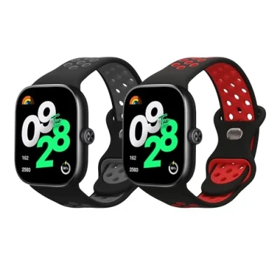 Afbeelding van kwmobile 2x horlogebandjes geschikt voor Xiaomi Redmi Watch 4 bandje Smartwatch bandjes van TPU Activity tracker horloge band in zwart / rood grijs