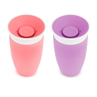 Afbeelding van Munchkin Miracle 360 Beker, Peuter Beker Set, BPA Vrije Baby &amp; Tuitbeker, Antilek Vaatwasserbestendig, Lekvrije Kinderbeker, Tuitbeker voor 12+ Maanden, 296ml, Roze/Paars, 2 Stuks