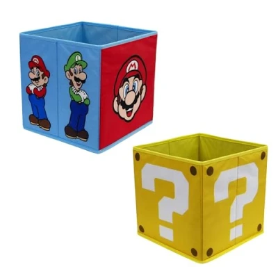Afbeelding van Nintendo Super Mario Officieel gelicenseerde opbergdozen 2 stuks opvouwbare opbergkubussen gezichten ontwerp met en Luigi Perfect voor het organiseren van kinderkamer, speelkamer, 30 x cm