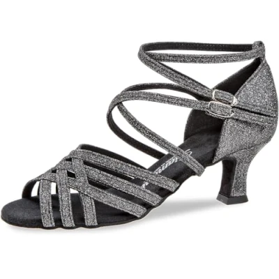 Afbeelding van Diamant Dames Latin Dansschoenen 108 036 519 Zwart/Zilver Glitter 5 cm Hak Maat 38,5