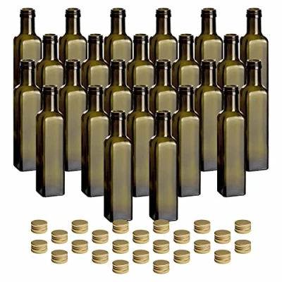 Afbeelding van gouveo Set van 24 glazen flessen, 250 ml, Maraska, antiek, met schroefsluiting, goudkleurig, lege fles, 0,25 l, om te vullen, fles voor likeur, jenever, azijn, olie