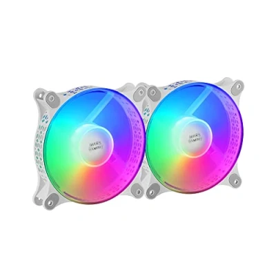 Afbeelding van Mars Gaming MF DUO, Kit 2 Fans FRGB Rainbow 360, Ultrastil, Dubbele Aansluiting 3PIN + 4PIN, Wit