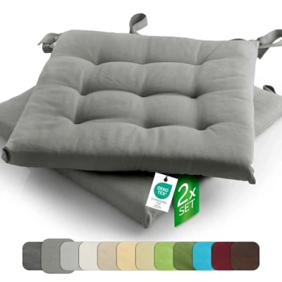 Afbeelding van ETÉREA stoelkussen Buiten &amp; binnen [Met lintjes] 2 set kussens 40x40 cm Grijs Zitting kussen zitkussen voor Stoel Basic Sitzkissen mit Bändern seat cushion