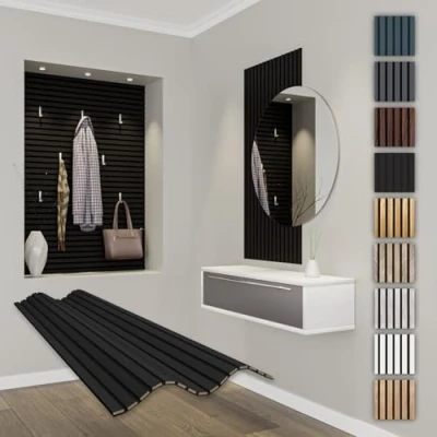 Afbeelding van HEXIM Akoestische panelen, 118 x 60 cm, flexibele lamellenwand, hout, mdf wandpanelen, wandbekleding, binnendecoratie, geluidsisolerend (1 paneel / 0,708 m² Black Edition APF12)