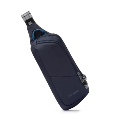 Afbeelding van Pacsafe Vibe Action Sling Crossbody 2.5 L RFID blokkerend Anti diefstal Tas Waterafstotend Beveiligde Festival Reistas Schoudertas Veelzijdige Opbergtas Gerecycled Polyester Blauw