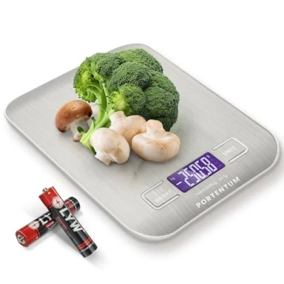 Afbeelding van PORTENTUM Keukengewicht met lcd display, roestvrij staal, nauwkeurige keukenweegschaal van 1 g tot 5 kg [exclusief op Amazon]