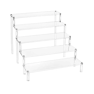 Afbeelding van QWORK® 5 Tier Acryl Display Stand, Transparant Riser Plank voor Figuren, Sieraden, Cupcake, Lippenstift, Nagellak, Spice, 30x32x25cm