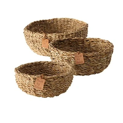 Afbeelding van Boltze Mand Sophy 3 delig (rond, opbergmanden van zeegras, natuurlijke kleuren, decoratieve manden in boho stijl, Scandinavisch) 2946200