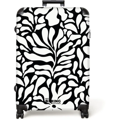 Afbeelding van NoBoringSuitcases.com® Koffer groot Reiskoffer lichtgewicht Zwart met witte bloemen Rolkoffer 4 wielen Grote trolley XL 98 liter bagage