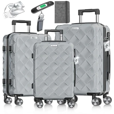 Afbeelding van KESSER® Kofferset 3 delig Reiskoffer met Wielen inclusief Paspoorthouder &amp; kofferweegschaal bagagelabel Trolley Reiskofferset groote Koffers Handbagage / Ruimbagage Iron Grey
