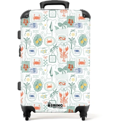 Afbeelding van NoBoringSuitcases.com Grote koffer Zomerse illustraties groen Kinderkoffer geschikt voor jongen en meisjes Reiskoffer met 4 wielen Trolley op wieltjes Rolkoffer groot kinderen 72 liter Ruimbagage valies 20kg