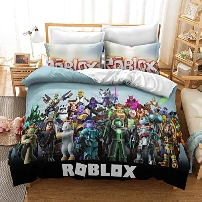 Afbeelding van NICHIYO Roblox Beddengoedset, dekbedovertrek en kussensloop, microvezel, 3D digitale print, driedelige set (dekbedovertrek + kussenslopen) (24, eenpersoonsbed 135 x 200 cm)