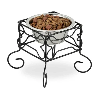Afbeelding van Relaxdays voerbak met standaard rvs &amp; ijzer eetbak voor honden drinkbak 700 ml