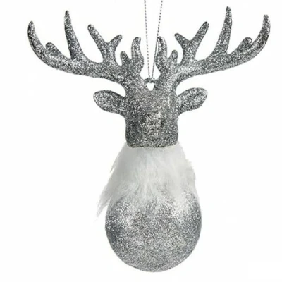 Afbeelding van Kerstversiering Rendier Zilverkleurig Plastic Purpurine 13,5 x 15,5 7 cm (24 Stuks)