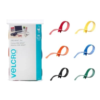 Afbeelding van VELCRO Brand One WRAP Kabelbinders, 60 stuks, 20,3 x 1,27 cm, meerkleurig, sterk en herbruikbaar kabelmanagement, voor thuis, kantoor datacenters