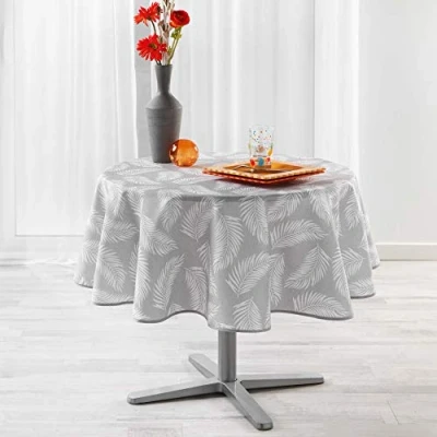 Afbeelding van douceur d&#039;intérieur, Rond tafelkleed (diameter 180 cm) Lifette grijs, bedrukt polyester