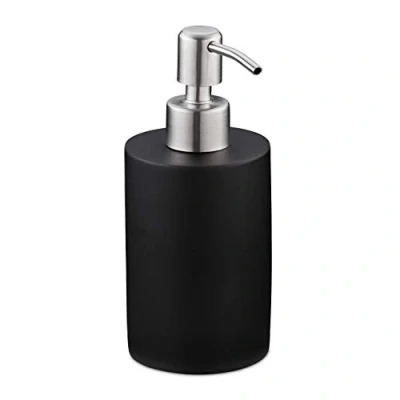 Afbeelding van Relaxdays zeeppompje badkamer navulbaar zeepdispenser 180 ml rond pompje wc zwart