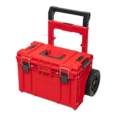 Afbeelding van Qbrick System PRIME Cart RED ULTRA HD Op maat stapelbaar 590 x 425 660 mm 37 l IP66 100 kg draagvermogen met dubbele telescopische aluminium handgreep