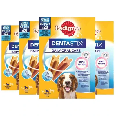Afbeelding van 4x Pedigree Dentastix Hondensnacks Medium Multipack 28 pack 720 gr