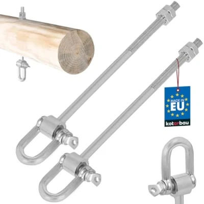 Afbeelding van KOTARBAU® Set van 2 schommelhaken, M10 x 190 mm, met schakel en boutenhaak, schroefdraad, hangmat, bevestiging, haken voor schommel, ophanging, verzinkte bouten