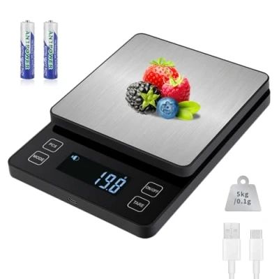 Afbeelding van Howeifull Digitale keukenweegschaal, 5 kg precisieweegschaal 0,1 g nauwkeurig, opladen via USB C, brievenweegschaal met 10 eenheden, telfunctie, roestvrijstalen weegbak