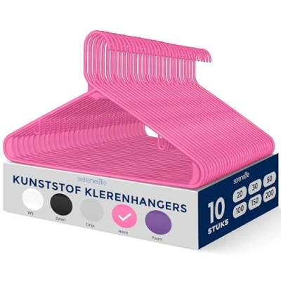 Afbeelding van SereneLife Kleerhanger Plastic Hangers Antislip Ruimtebesparende Kledinghangers 10 Stuks Duurzaam en Sterk voor Hemden, Truien, Hoodies, Kinderkleding Jurken Lichtgewicht Roze