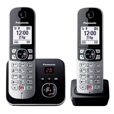 Afbeelding van Panasonic KX TG6862GB draadloze telefoon met 2 handsets en antwoordapparaat (tot 1.000 telefoonnummers vergrendelen, overzichtelijke lettergrootte, luide telefoon, full duplex handsfree) zwart zilver