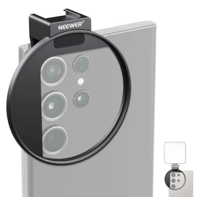 Afbeelding van NEEWER Verbeterde 67 mm telefoonfilterhouder met schroefdraad lensfilterclip koude schoenbevestiging, vergrendelknop, 13 opening, compatibel iPhone 15 Pro Max Plus 14 13, Samsung Galaxy