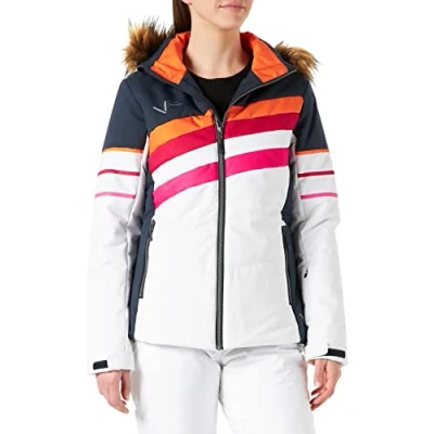 Afbeelding van Black Crevice dames ski jack, winterjas in verschillende kleuren en maten, wind waterdicht, functionele damesjas, winter outdoorjas met capuchon imitatiebont, navyblauw/wit, 38
