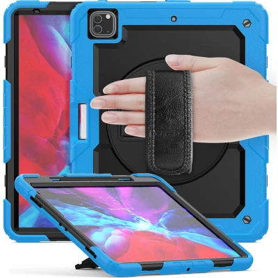 Afbeelding van Casecentive Handstrap Pro Hardcase met handvat iPad 12.9&quot; 2022 / 2021 2020 2018 blauw